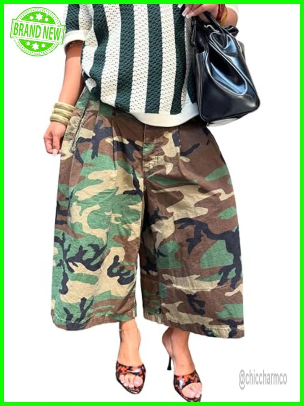 Wide Leg High Waist Cargo Capris Camo Army Fatigue Pants Y2k